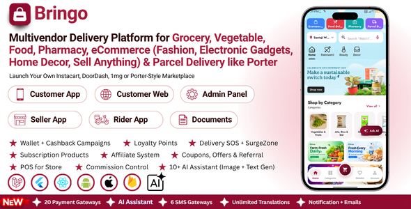 Bringo | Grocery, Food, Pharmacy and Parcel | Multi Module Multivendor Delivery Platform