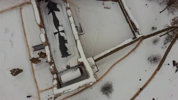 Ruins of Ancient Livonian Order's Stone Medieval Castle Latvia Aerial Drone Top Shot From Above . Re