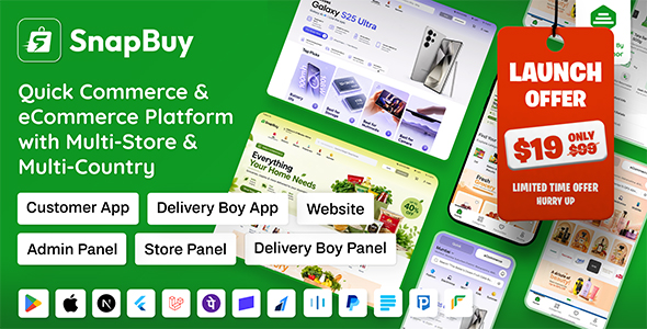 SnapBuy | Hyperlocal Quick Commerce and eCommerce With Flutter App, NextJs PWA Web and Laravel Panel