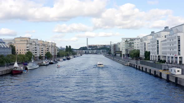 Stockholm, Sweden. Aerial Drone summer view of a beautiful canal and bay