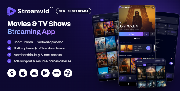 StreamVid - OTT Movies and TV Shows Streaming Flutter App