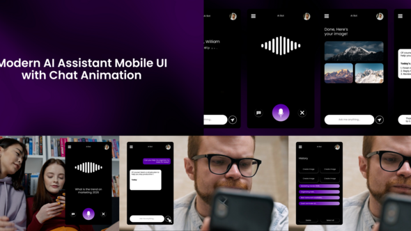 Modern AI Assistant Mobile UI with Chat Animation