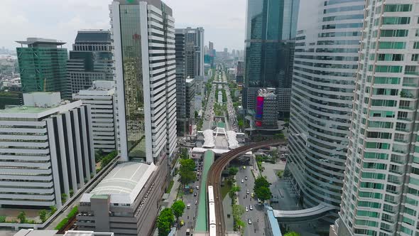 Aerial View of Skywalk Chong Nonsi Bridge in Sathorn Business District Bangkok Thailand