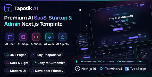 Tapotik AI - Premium AI SaaS, Startup & Admin Next.js Template