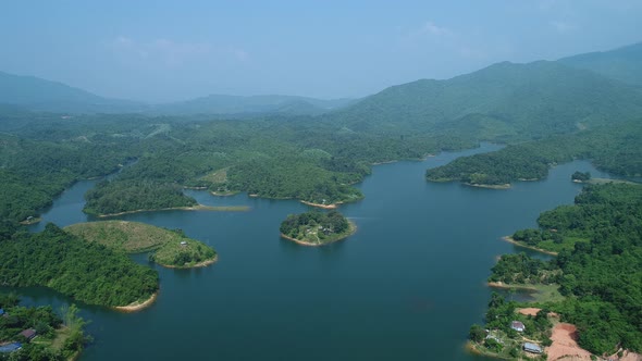 Vang Vieng water reserve in Laos from the sky