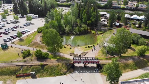 4K Drone Video of Alaska Salmon Bake at Pioneer Park in Fairbanks, AK during Summer Day