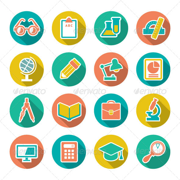 Set Flat Icons of School and Education