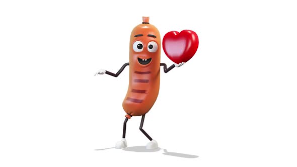 Sausage Dancing With A Heart on White Background