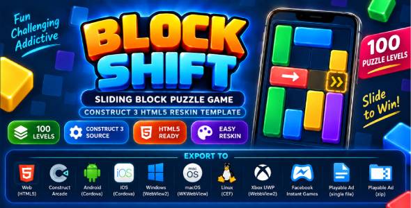 Block Shift | Sliding Block Puzzle Game - Construct 3 HTML5 Reskin Template