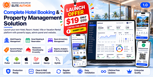 DTHotel - Hotel Booking & Property Management Flutter App with Laravel Admin & Next.js