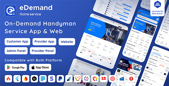 eDemand - Multi Vendor On-Demand Handyman Service App with Flutter & Web Version with PWA Support
