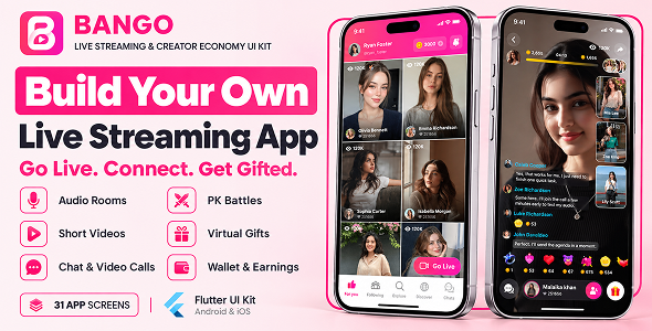 Bango | Live Streaming, Audio Room and Short Video App UI Kit for Flutter