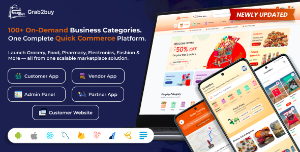 Grab2Buy - Food, Grocery, Hyperlocal , eCommerce & Quick Commerce Multivendor Admin & Mobile Apps