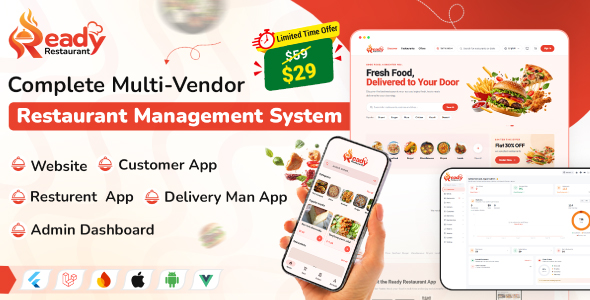 ReadyRestaurant - Complete Multi-Vendor Restaurant Management App, Website & Admin Panel