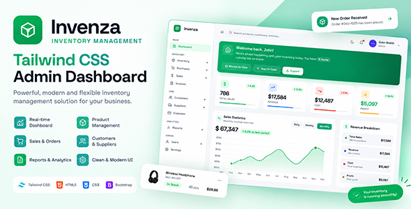Invenza | Inventory Management Tailwind CSS Admin Dashboard Template