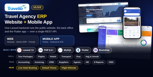 Travelio | Travel Agency ERP and Booking System PHP Script With Mobile App