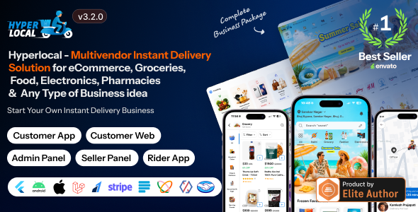 Hyperlocal - Multivendor eCommerce, Grocery, Food, Pharmacy Flutter Delivery app - Admin & Website