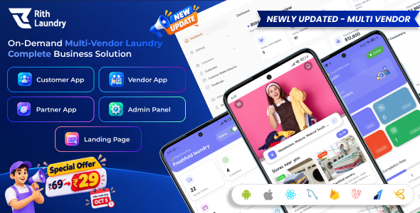 Complete Laundry App With Admin Panel | RithLaundry - OnDemand Laundry Booking System