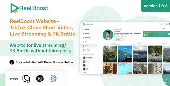 ReelBoost – TikTok Clone Short Video Web Script with Admin Panel