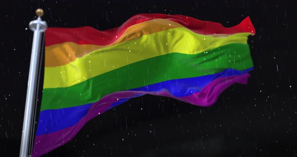 The Rainbow Flag with Rain and Snow in the Night