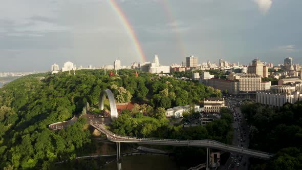 Aerial Panoramic View of People's Friendship Arch in Kyiv