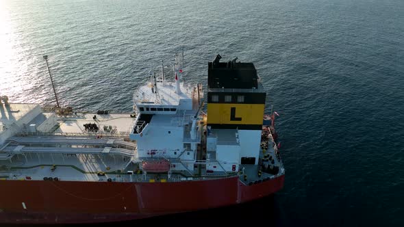 A gas tanker is anchored at sea aerial view 4 K