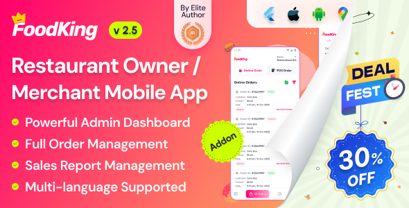 FoodKing - Restaurant Food Delivery System Merchant Flutter Mobile App