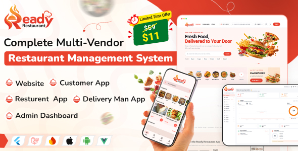 ReadyRestaurant - Complete Multi-Vendor Restaurant Management App, Website & Admin Panel