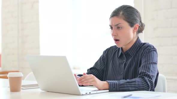 Loss, Indian Woman Reacting To Failure on Laptop 