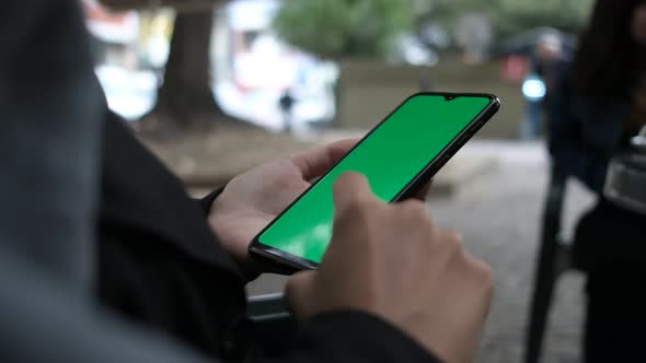 Woman Hand Using Phone Phone Green Screen Chrome Key