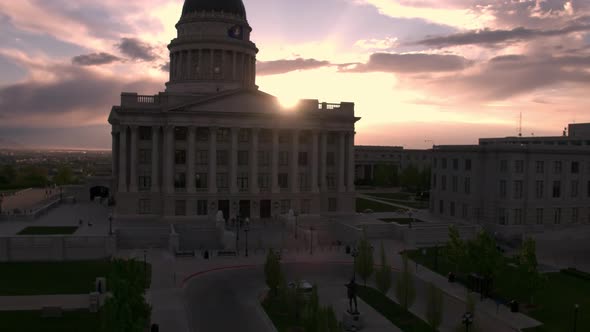 View of the Utah State Capitol building during sunset