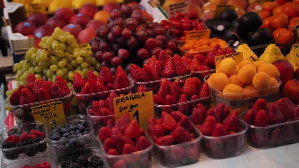 Strawberry Peaches Apples Fruits on Street Shop