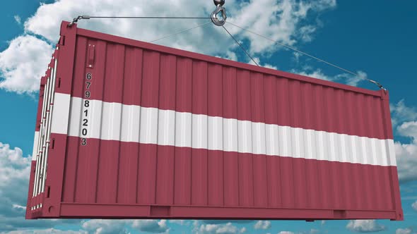 Loading Container with Flag of Latvia