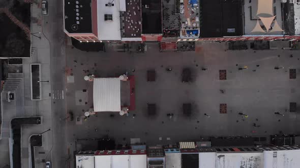 Aerial footage over city flying over buildings