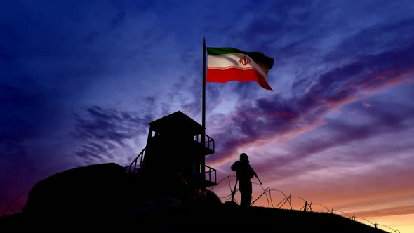 Iranian Soldier On The Border At Night At The Border