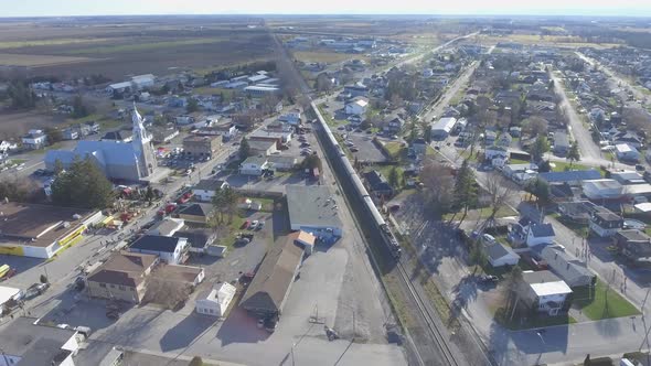 a train comes through a small town