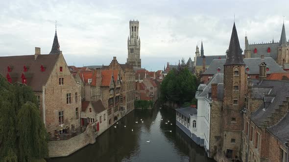 Aerial view of buildings surrounding Dijver Canal