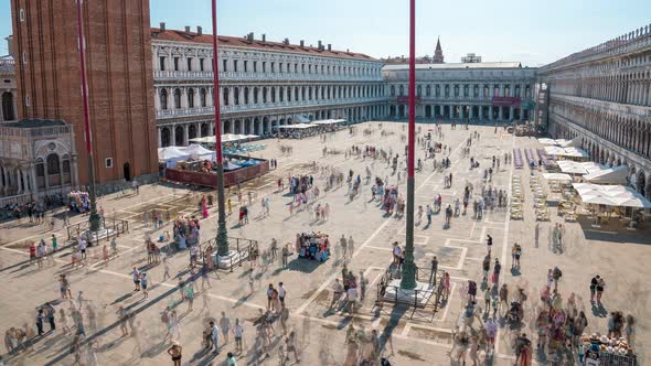 Tourists Strolling Across St Mark's Square Near Campanile in Daytime in Venice