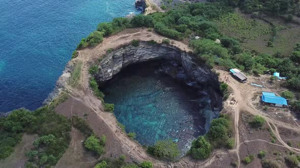 Bali, Indonesia, aerial view of Broken Beach in Nusa Penida Island.