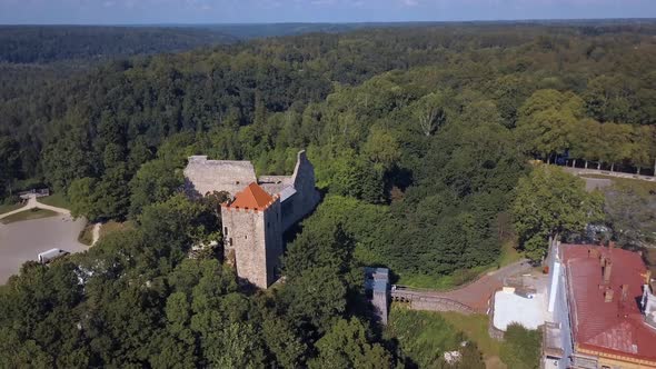 Aerial View of the New Castle in Sigulda. Beautiful Latvian Nature