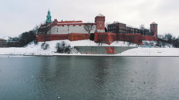 Slowmotion Footage of Wawel Royal Castle Located in Central Krakow Poland