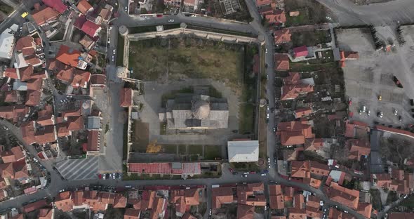 Aerial view of Orthodox Svetitskhoveli Cathedral in Mtskheta, Georgia