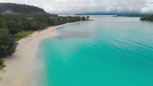 Port Orly sandy beach with palm trees, Espiritu Santo Island, Vanuatu