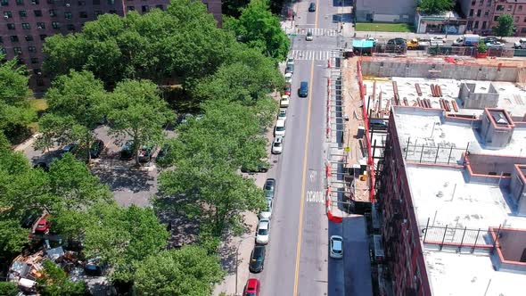 Top down view of carsing through a street in Brooklyn