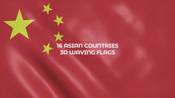 16 Asian Countries 3D Waving Flags