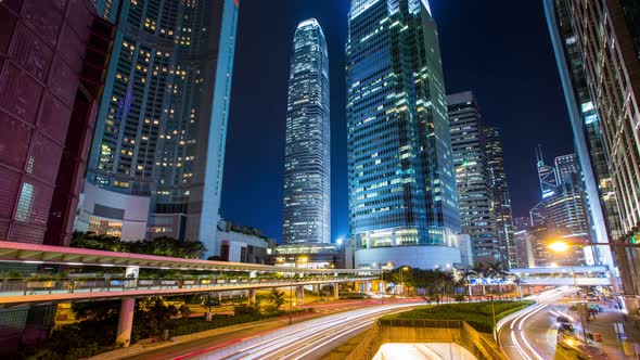 Central business district in Hong Kong at night