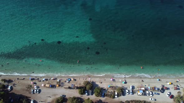 Aerial View Sea and Unofficial Beach with Cars on the Shore Azure Sea Milli Park Near the City of