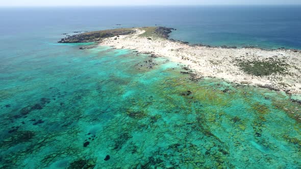 Elafonisi lagoon. Crete, Greece. Aerial drone shot.