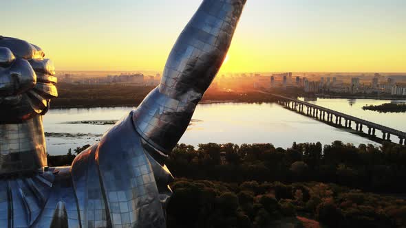 Monument Motherland in the Morning. Kyiv, Ukraine. Aerial View