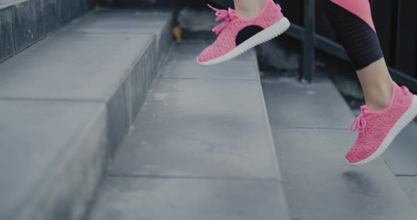 Close up of runner in the city 